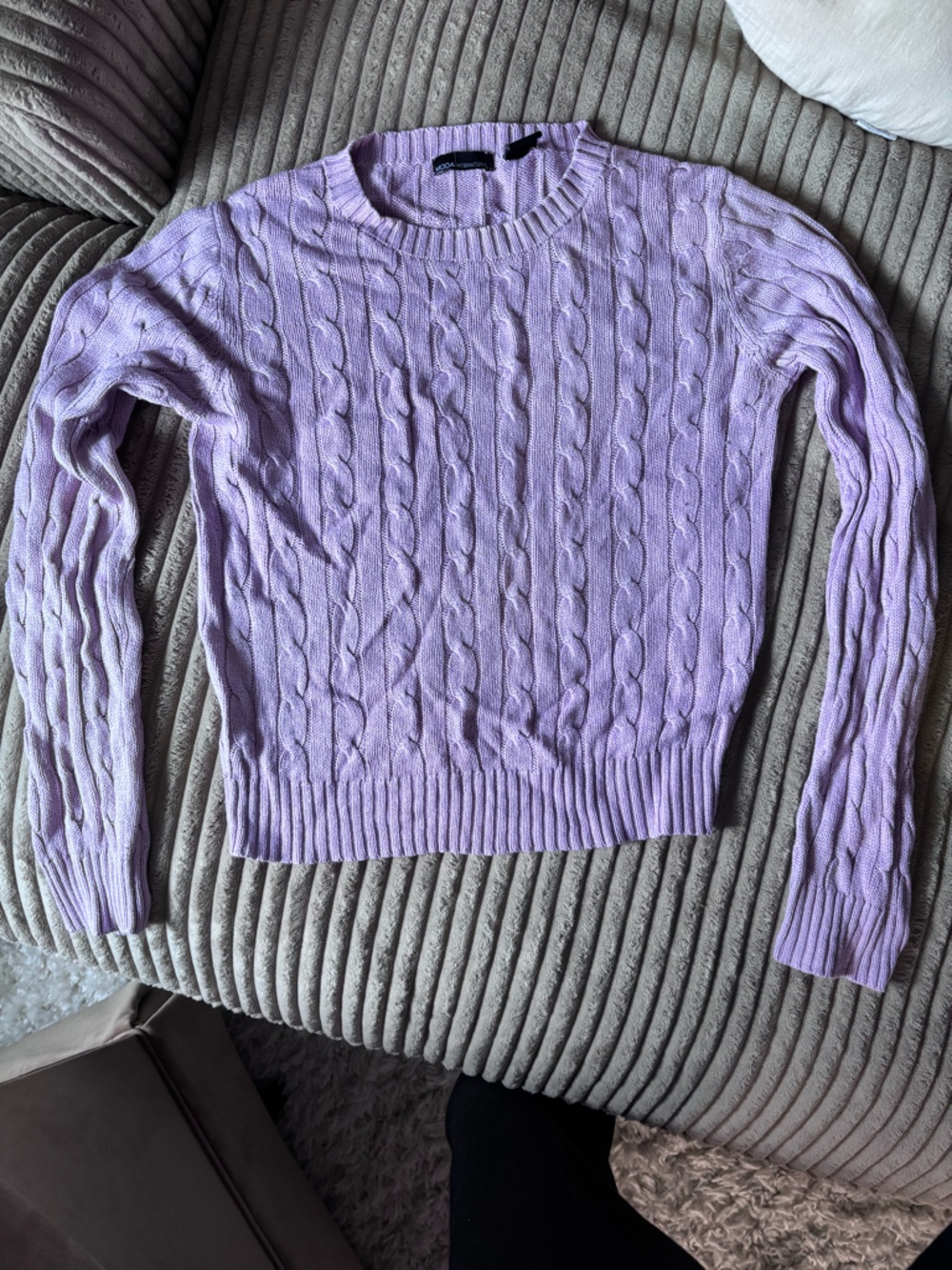 Moda International Light Lavender Cable Knit Pullover